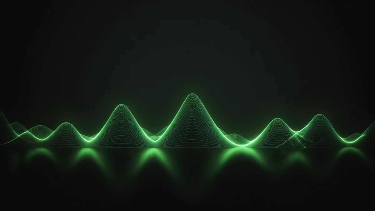 Abstract rising wave form in pine green against dark ink background evoking traffic prediction