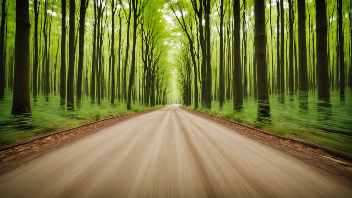 Abstract speed blur in pine green and cream representing cold-start latency at the network edge