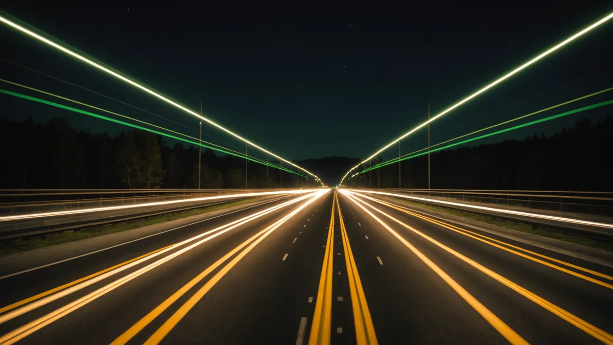 Abstract acceleration concept with light trails and depth suggesting fast startup times