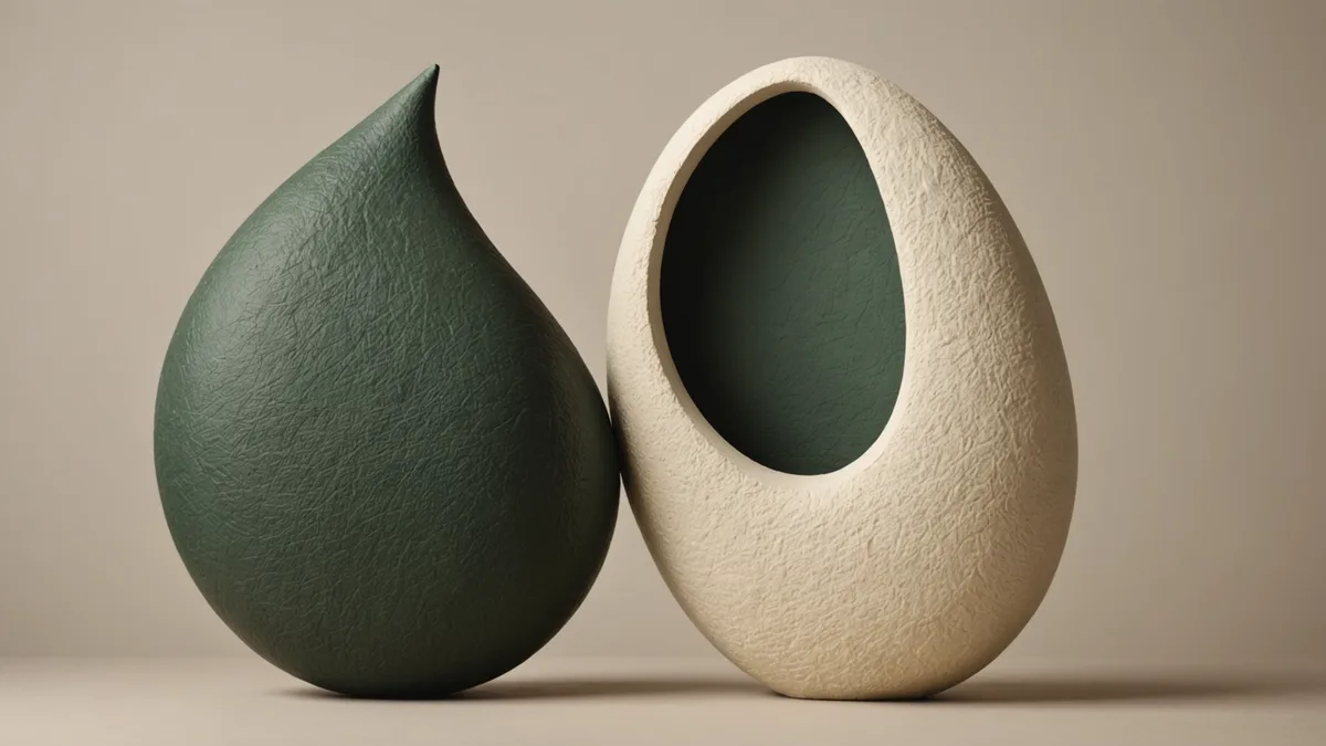 Abstract balanced composition of two contrasting forms in cream and pine green